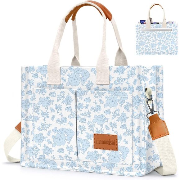 Elegant Women's Canvas Tote Bag with Multi Pockets - Perfect for Work & Travel - Picture 1 of 6